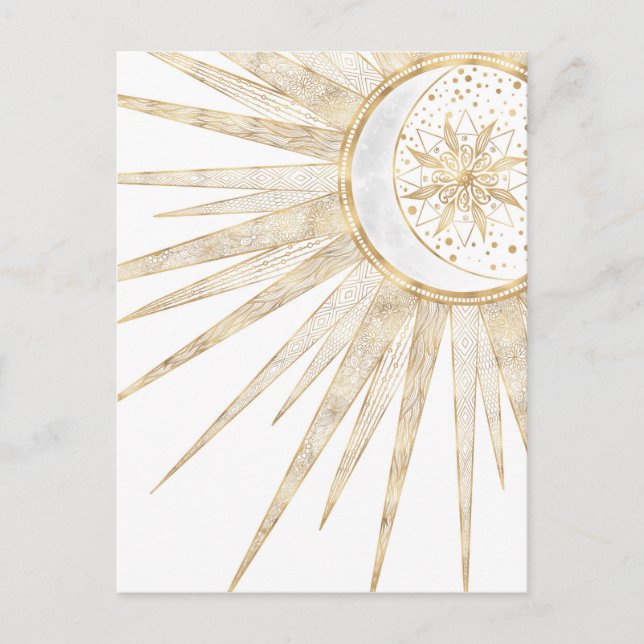 Elegant Gold Doodles Sun Moon Mandala Design Holiday Postcard (Front)