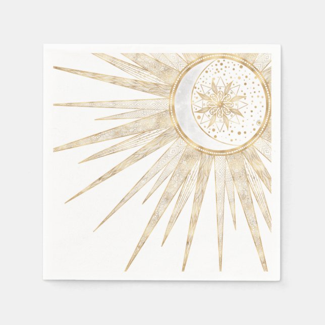 Elegant Gold Doodles Sun Moon Mandala Design Napkin (Front)