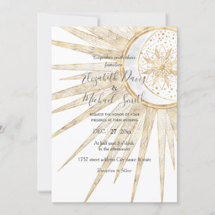 Elegant Gold Doodles Sun Moon Mandala Wedding Invitation