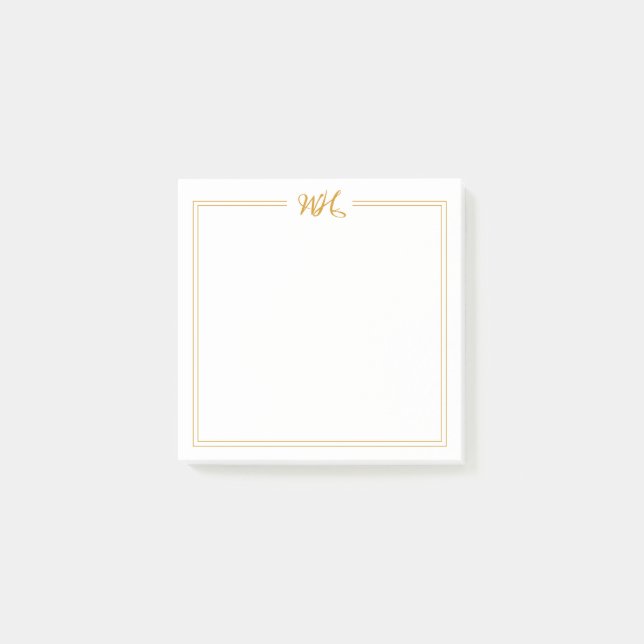 Elegant Gold Double Border Monogram Post it Notes (Front)