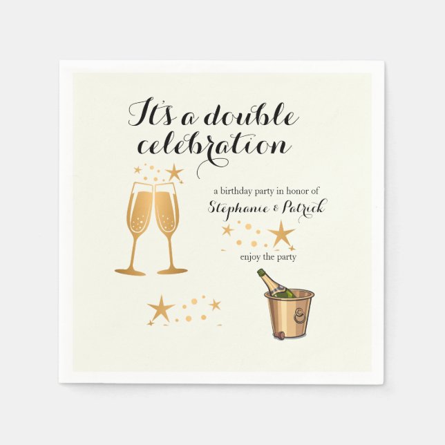 Elegant Gold Double Celebration Joint Birthday Napkin (Front)