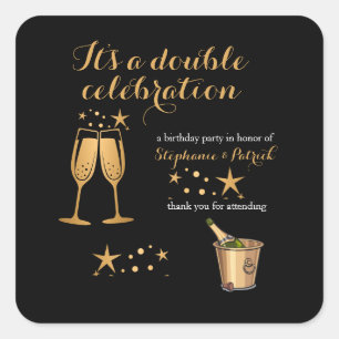 Elegant Gold Double Celebration Joint Birthday Square Sticker