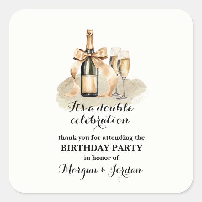 Elegant Gold Double Celebration Joint Birthday Square Sticker (Front)