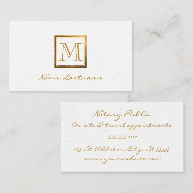 Elegant Gold Double Frame Monogram Notary Public  Business Card (Front/Back)