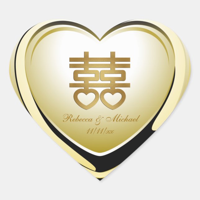 Elegant Gold Double Happiness Heart Sticker (Front)