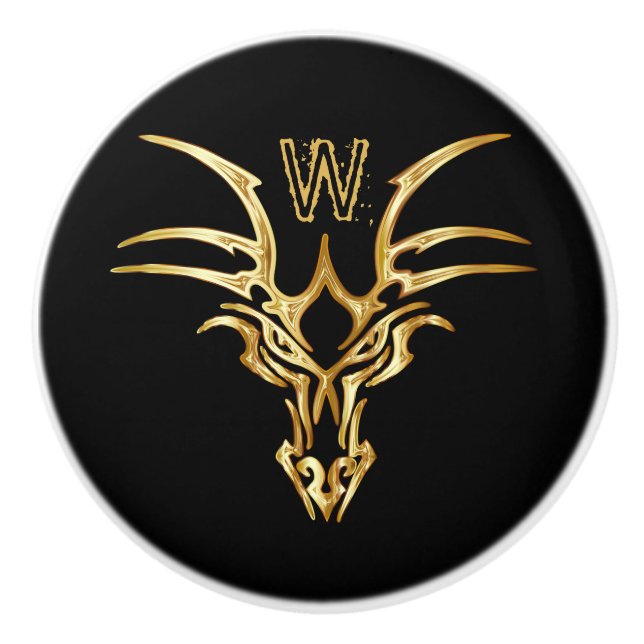 Elegant Gold Dragon Head Initial Ceramic Knob (Front)