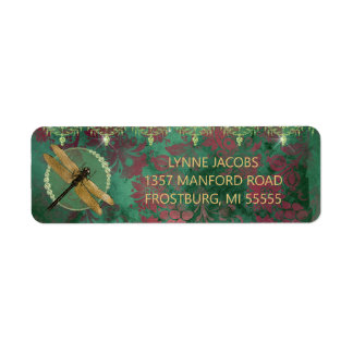 Elegant Gold Dragonfly on Green With Rhinestones
