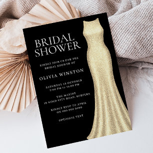 Elegant Gold Dress & Black Bridal Shower Invitation