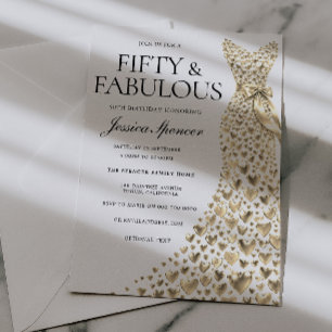 Elegant Gold Dress Fifty & Fabulous 50th Birthday Invitation