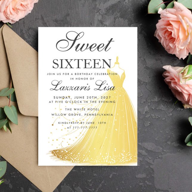 Elegant Gold Dress Sweet Sixteen 16 Birthday Invitation (Creator Uploaded)