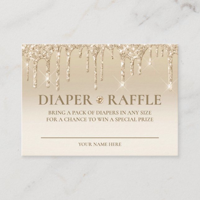 Elegant Gold Drip Baby Shower Diaper Raffle Card (Front)