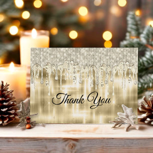 Elegant gold dripping glitte thank you card