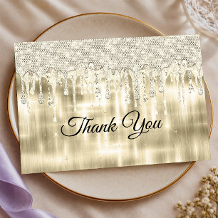 Elegant gold dripping glitte thank you card