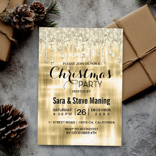 Elegant gold dripping glitter Christmas  Invitation