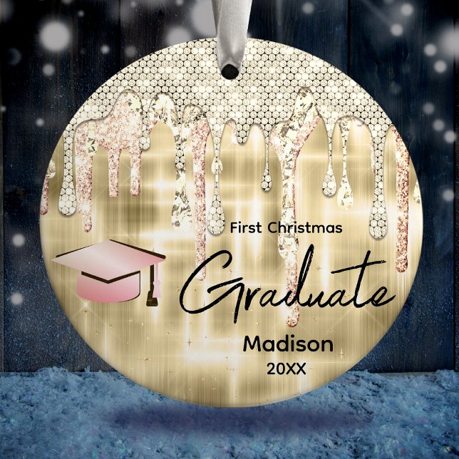 Elegant gold dripping glitter graduate ceramic tree decoration (Creator Uploaded)