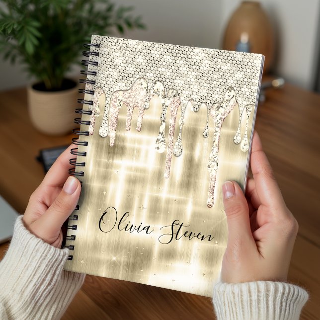 Elegant gold dripping glitter monogram notebook (Creator Uploaded)