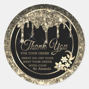 Elegant gold drips thank you classic round sticker
