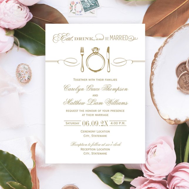 Elegant Gold Eat Drink Be Married Wedding Invitation (Creator Uploaded)