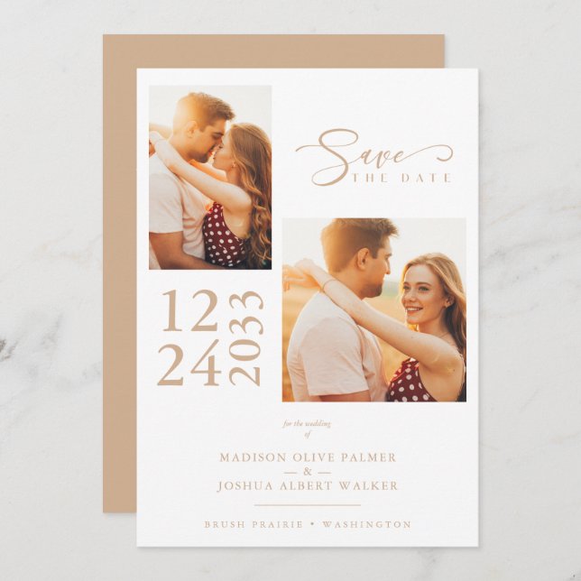 Elegant Gold Effect 2 Photos Sophisticated Wedding (Front/Back)