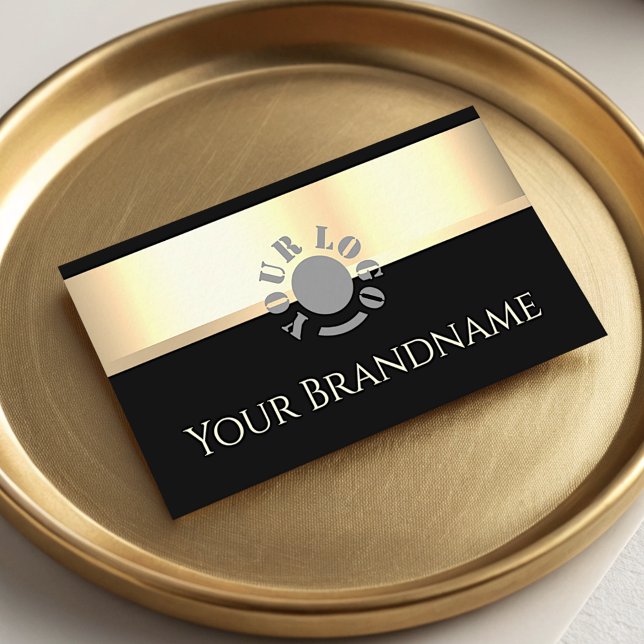 Elegant Gold Effect Black Custom Logo Professional Business Card (Creator Uploaded)