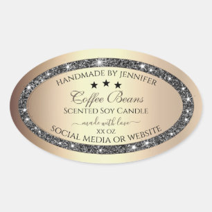 Elegant Gold Effect Silver Glitter Product Labels