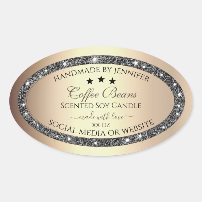 Elegant Gold Effect Silver Glitter Product Labels (Front)