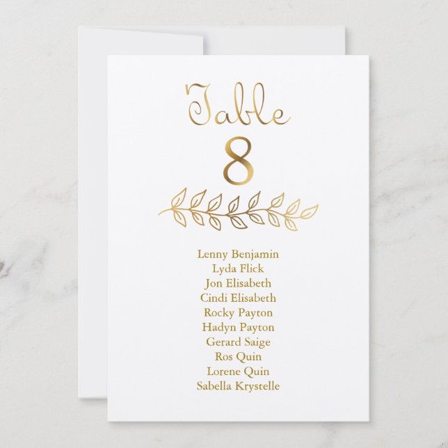 Elegant Gold effect Table Number 8 Seating Chart (Front)