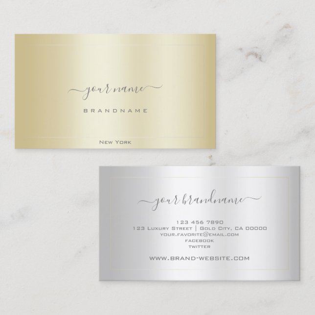 Elegant Gold Effect with Silver Frame Professional Business Card (Front/Back)