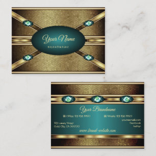 Elegant Gold Effects Teal with Faux Rhinestones Business Card