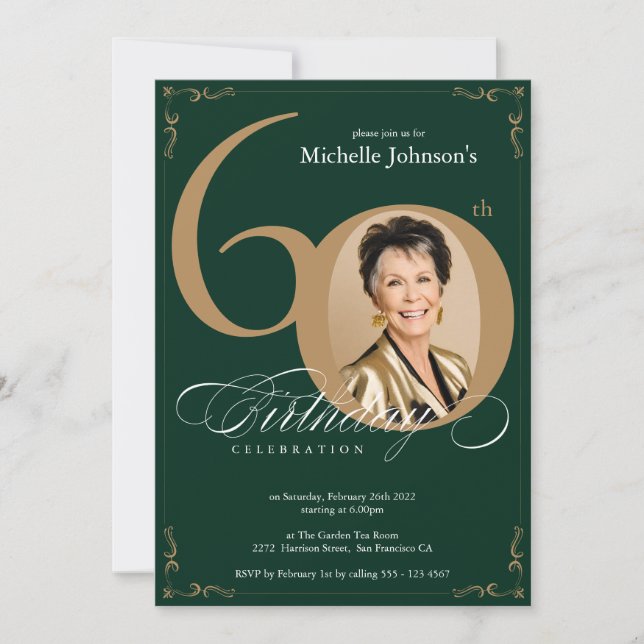 Elegant Gold Emerald 60th Birthday Invitation (Front)