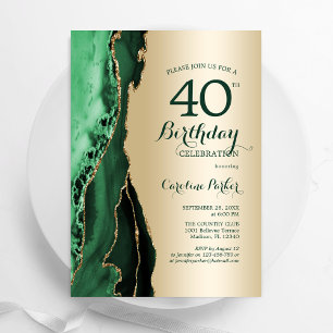 Elegant Gold Emerald Green Agate 40th Birthday Invitation