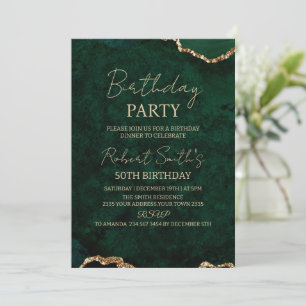 Elegant Gold Emerald Green Agate 50th Birthday Invitation