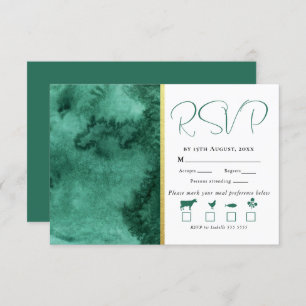 Elegant Gold Emerald Green Colour Wash Wedding RSVP Card