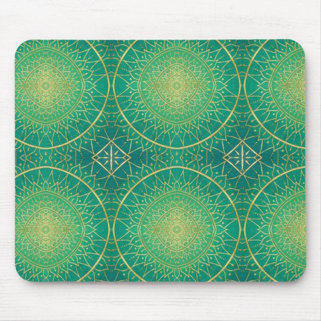 Elegant Gold Emerald Green Mandala Pattern Mouse Pad (Front)