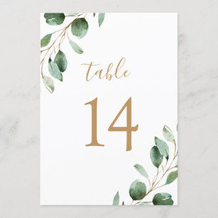 Elegant Gold Eucalyptus Greenery 5x7 Table Numbers