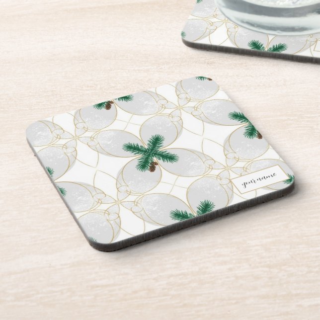 Elegant Gold Eucalyptus MerryMist Holiday Cork Coa Coaster (Left Side)