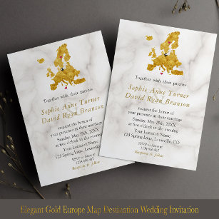 Elegant Gold Europe Map Destination Wedding Invitation