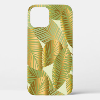 elegant gold exotic leaves seamless pattern on blu iPhone 12 case