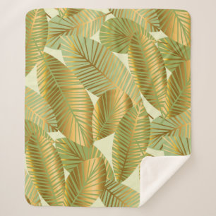 elegant gold exotic leaves seamless pattern on blu sherpa blanket
