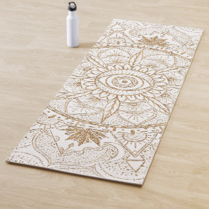 Elegant Gold Eye Sun Moon Mandala White Design Yoga Mat