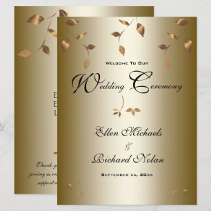 Elegant Gold Falling Leaves Wedding Programme