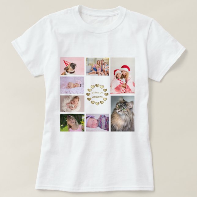Elegant Gold Family Photo Collage Mother's Day T-Shirt (Design Front)