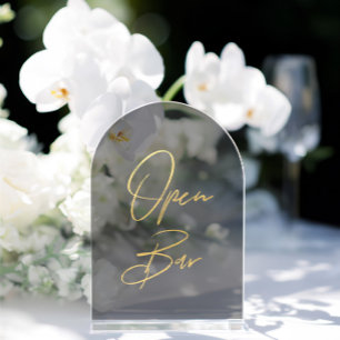 Elegant Gold Faux Foil Arch Acrylic Open Bar Sign Invitations