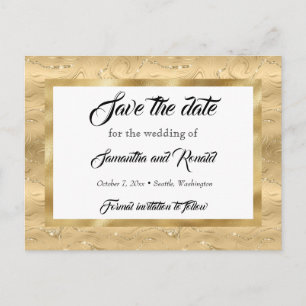 Elegant Gold Faux Foil Wedding Save the date Announcement Postcard