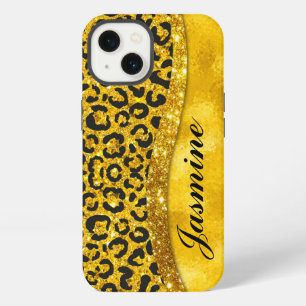 Elegant gold faux glitter animal print Monogram iPhone 13 Case