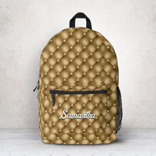 Elegant gold faux glitter drips monogrammed printed backpack
