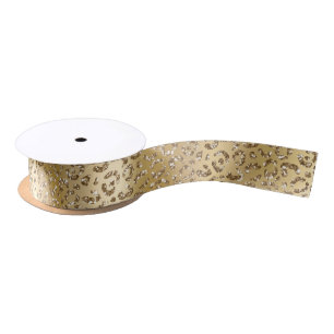 Elegant Gold Faux Glitter Leopard Spots Pattern Satin Ribbon