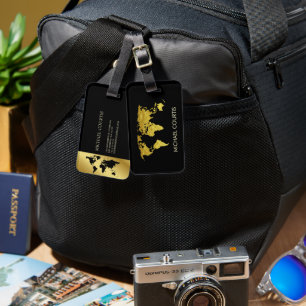 Elegant Gold Faux Travel World Map Personalised Luggage Tag