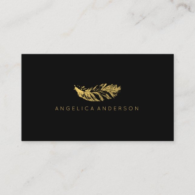 Elegant Gold Feather Business Card (Front)