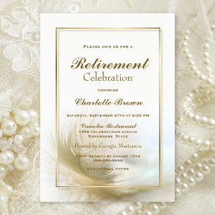 Elegant Gold Feather Retirement Celebration Invitation
